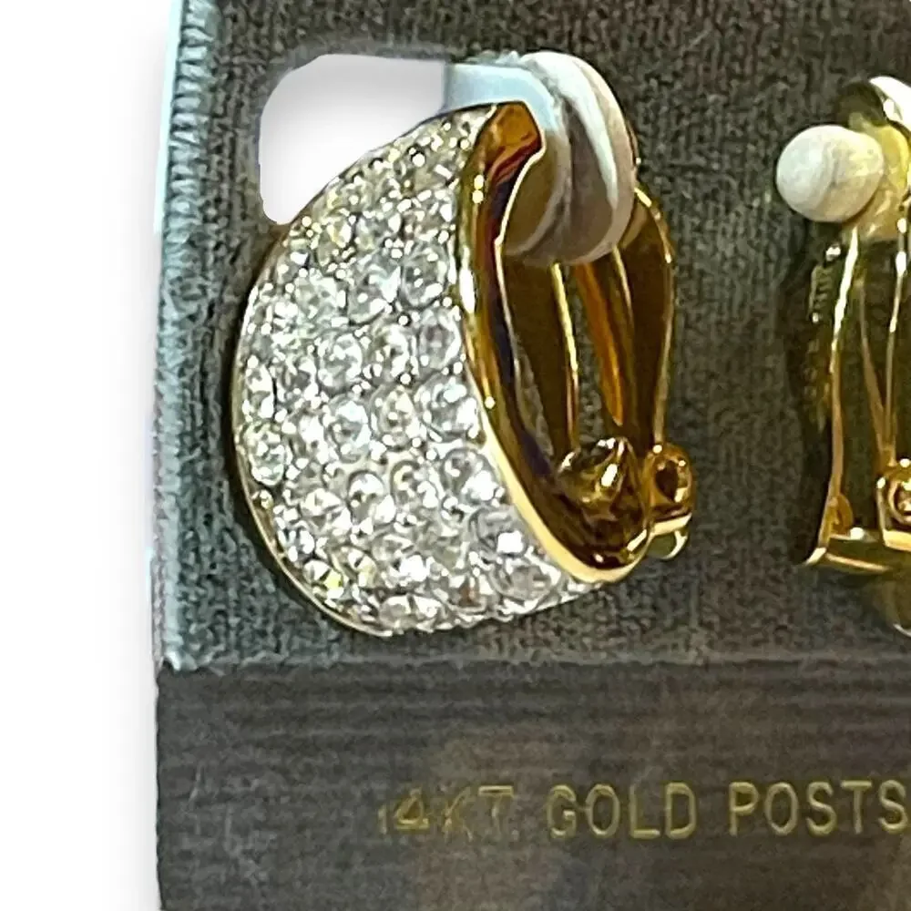 Vintage Nina Ricci Earrings Womens Gold Tone Swarovski Rhinestones 14 kt Posts